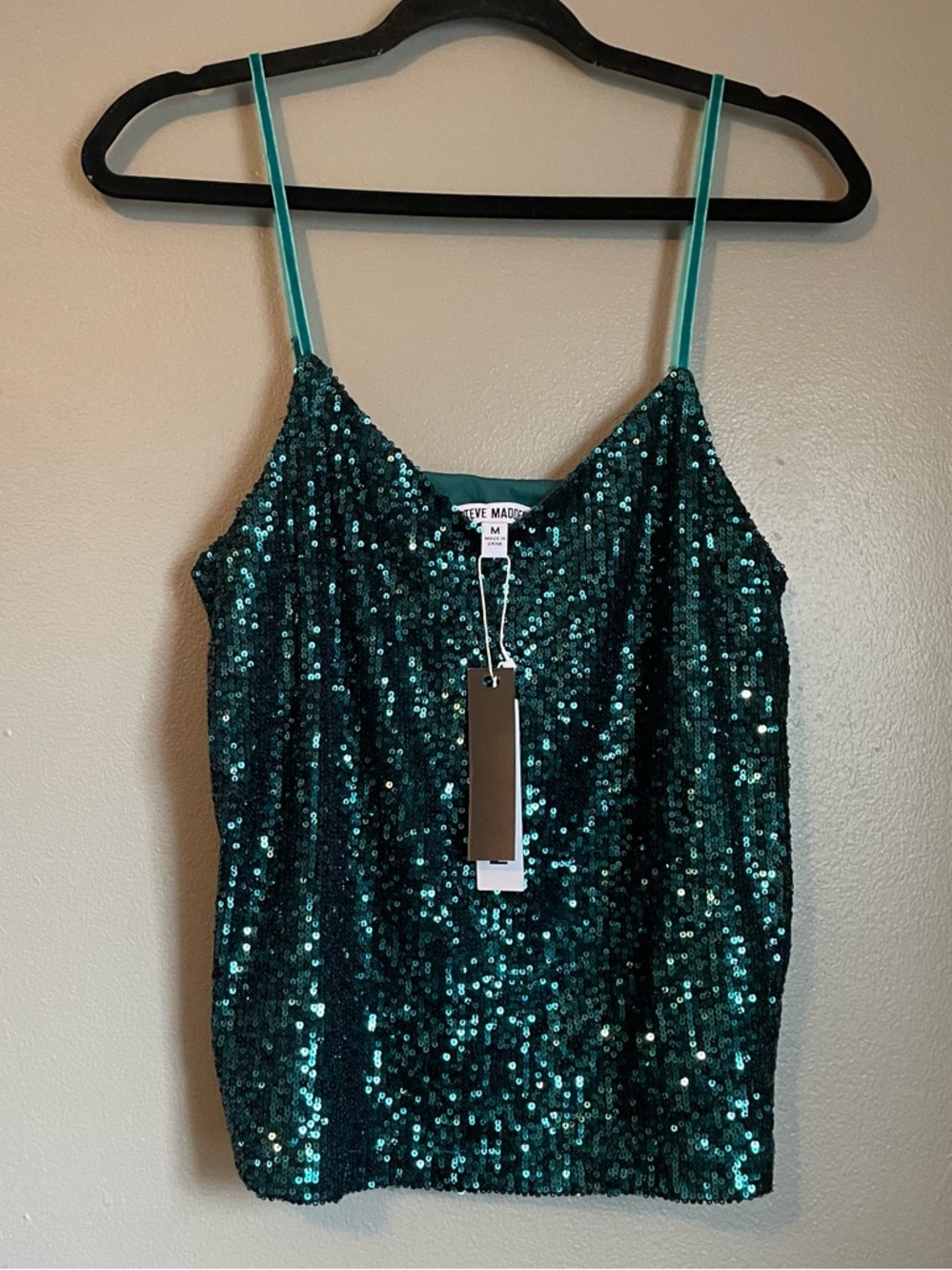 NWT Steve Madden Sz Med Women’s Deep Teal Suede and Sequin Blouse Top Ret $69!
